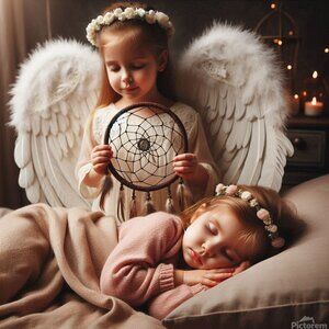 "Safe Dreams – Angel Guardian" (On Canvas, Sizes 12x12 to 24x24, $150-$250)"